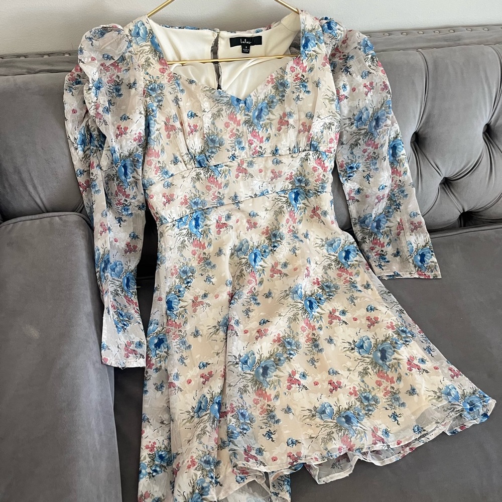 Lulu's  Kentucky derby Floral party cocktail Long Sleeve Dress size S